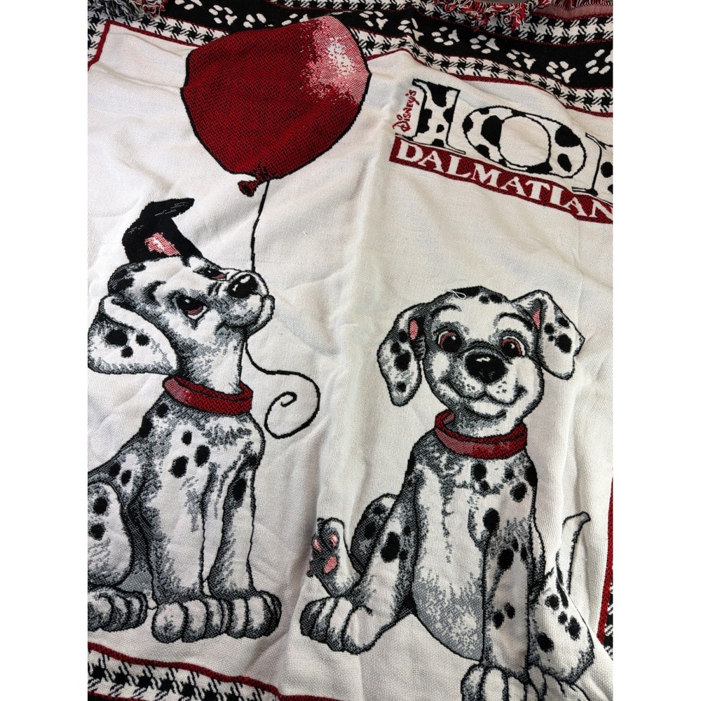Beacon 101 Dalmatians Throw Blanket White Red Woven Tapestry Vintage 47x53